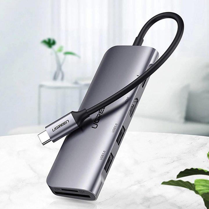 6 viename adapteris USB C PD / SD / TF skaitytuvas - pilkas