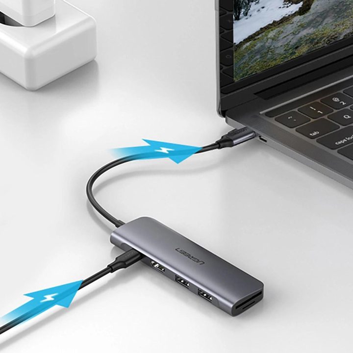 6 viename adapteris USB C PD / SD / TF skaitytuvas - pilkas