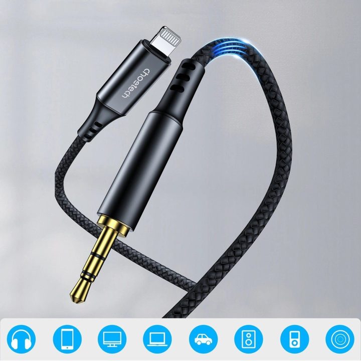 apšvietimo / mini jungtis jack“ 3,5 mm, 2 m – juoda
