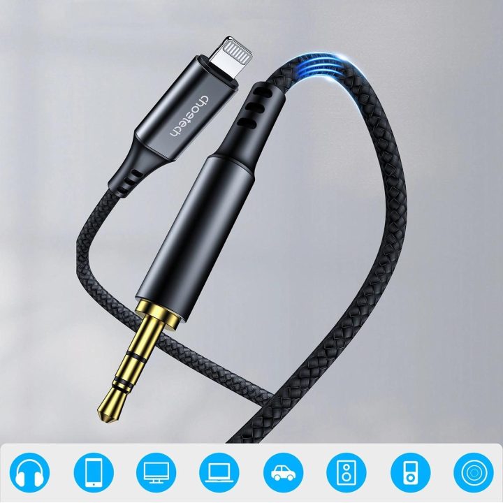 laidas su apšvietimu / mini jungtimi 3,5 mm 1 m – juodas