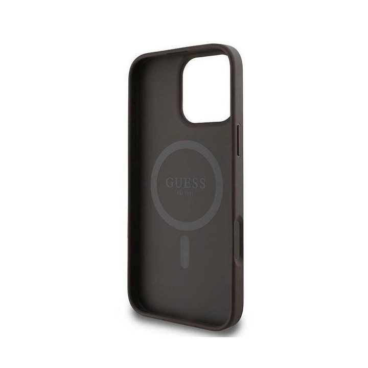 Guess 4G Ring Classic logo MagSafe iPhone 16 Pro dėklas – rudos spalvos