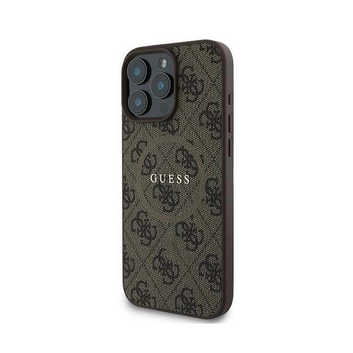 Guess 4G Ring Classic logo MagSafe iPhone 16 Pro dėklas – rudos spalvos