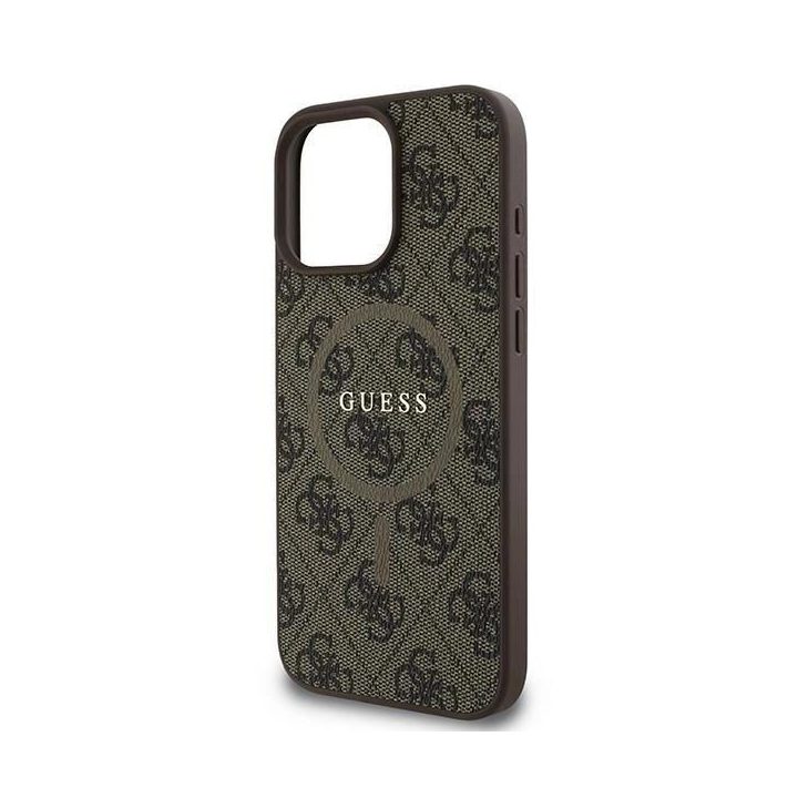 Guess 4G Ring Classic logo MagSafe iPhone 16 Pro dėklas – rudos spalvos
