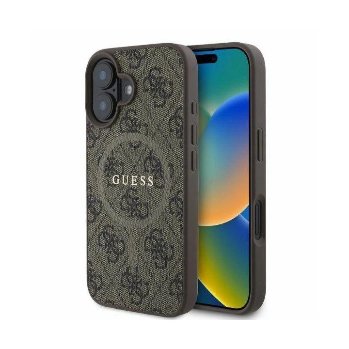 Guess 4G Ring Classic Logo MagSafe iPhone 16 dėklas - rudos spalvos