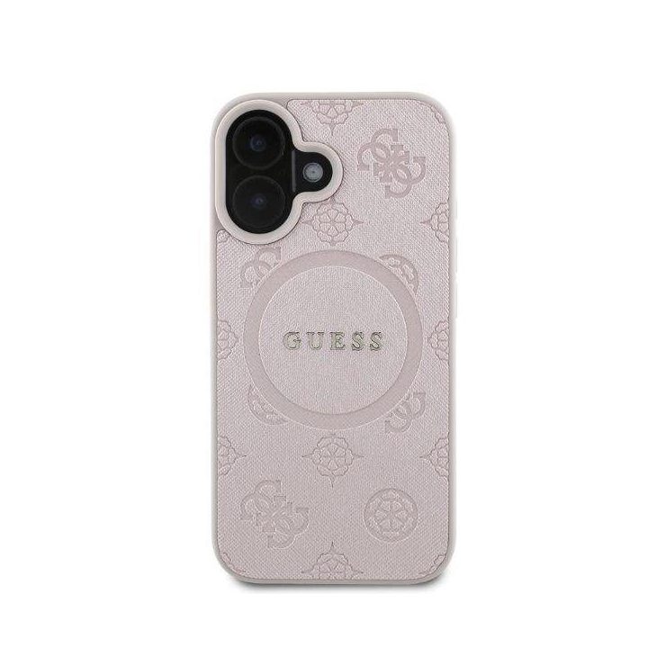 Guess Saffiano Peony Classic Logo MagSafe iPhone 16 dėklas - rausvas