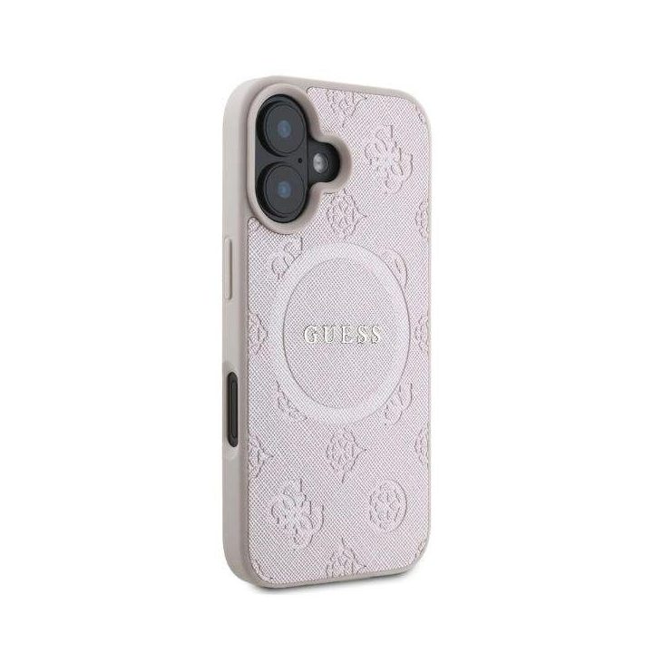 Guess Saffiano Peony Classic Logo MagSafe iPhone 16 dėklas - rausvas