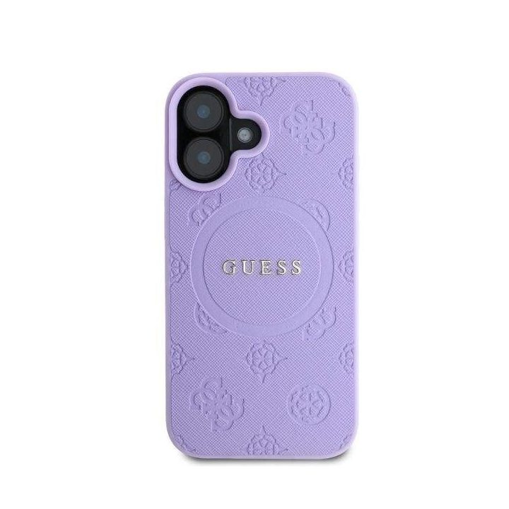 Guess Saffiano Peony Classic Logo MagSafe“ telefono dėklas iPhone 16 – violetinė