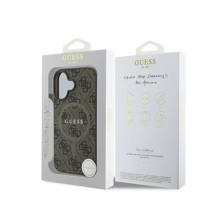 Guess 4G Ring Classic Logo MagSafe iPhone 16 Plus“ dėklas – rudos spalvos
