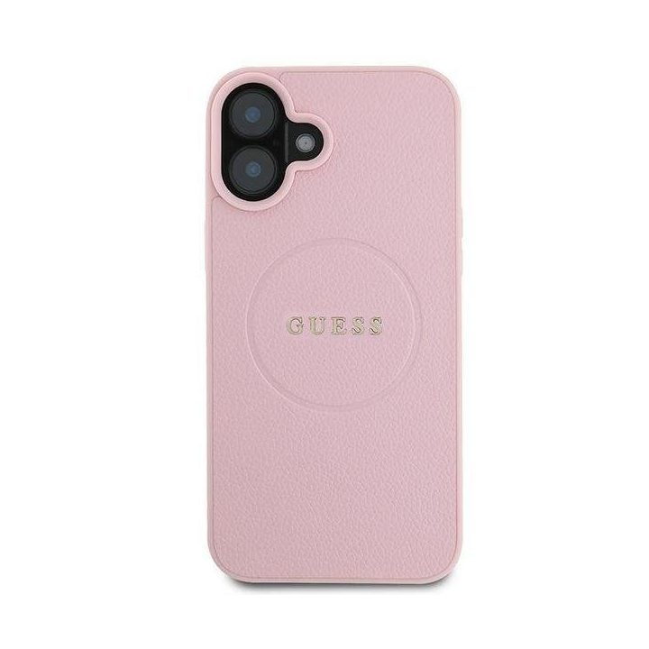 Guess Grained Gold Ring MagSafe iPhone 16 Plus dėklas - rožinis
