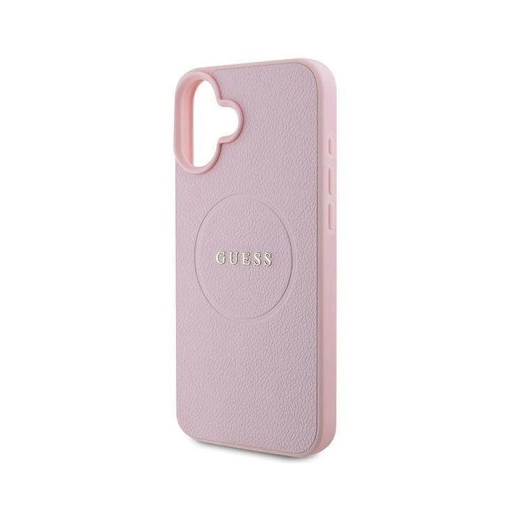 Guess Grained Gold Ring MagSafe iPhone 16 Plus dėklas - rožinis