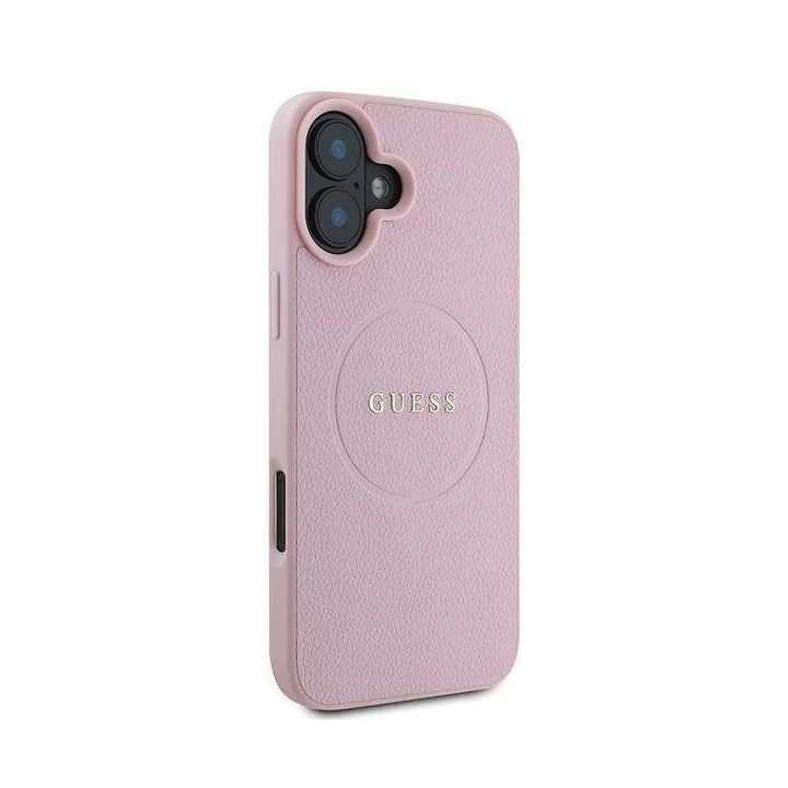 Guess Grained Gold Ring MagSafe iPhone 16 Plus dėklas - rožinis