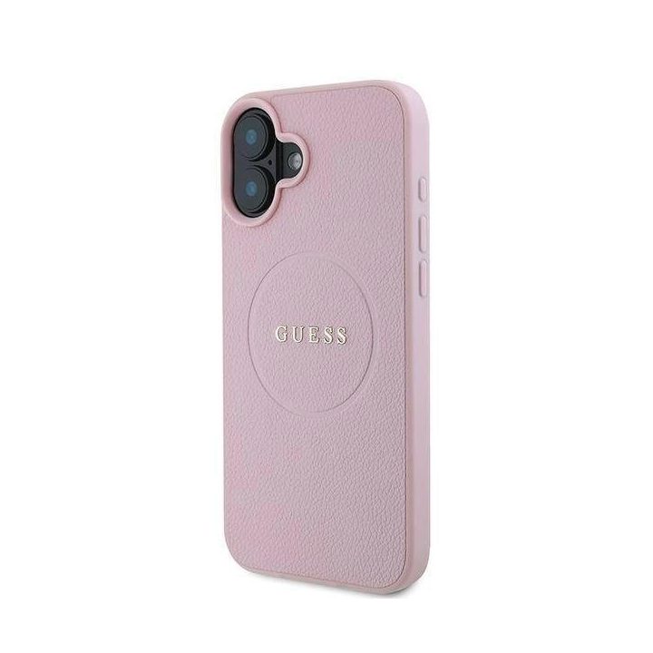 Guess Grained Gold Ring MagSafe iPhone 16 Plus dėklas - rožinis