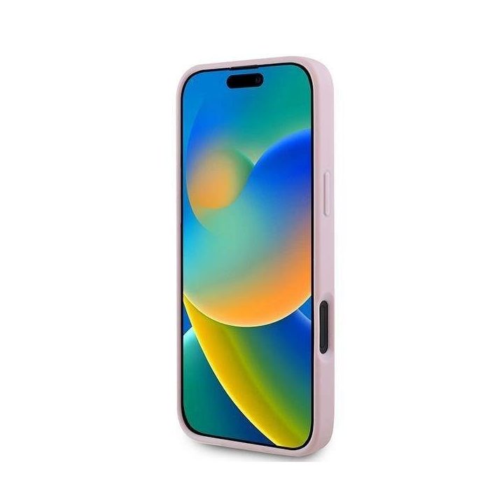 Guess Grained Gold Ring MagSafe iPhone 16 Plus dėklas - rožinis