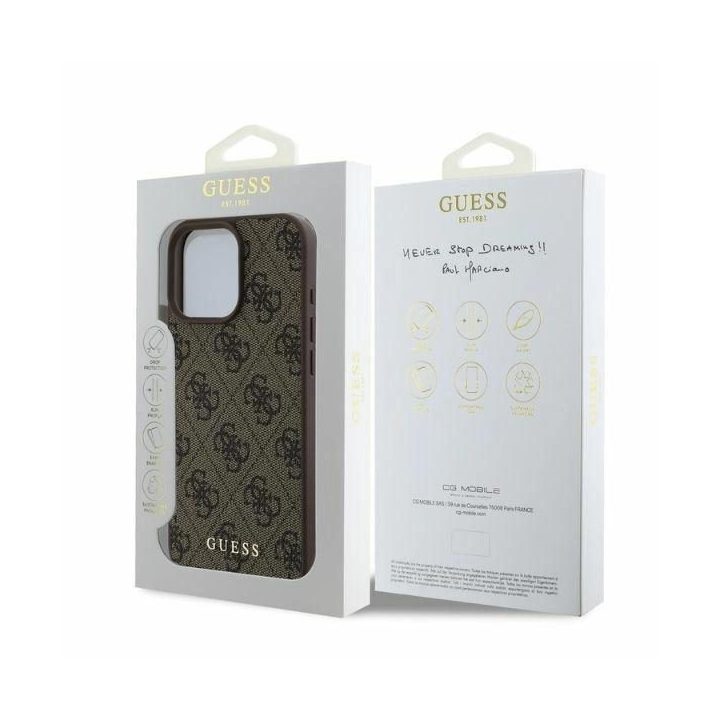 Guess 4G Classic iPhone 16 Pro dėklas - rudas