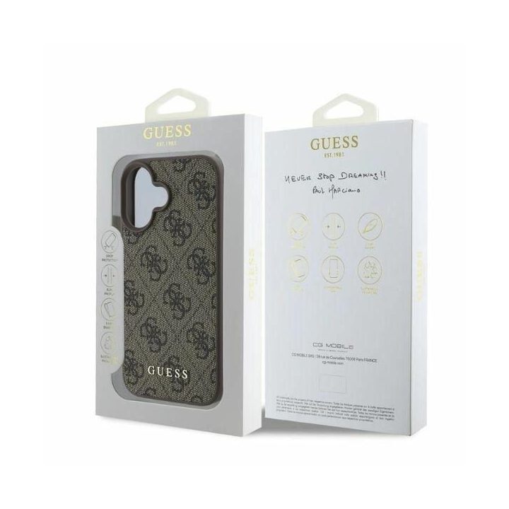 Guess 4G Classic iPhone 16 dėklas - rudos spalvos