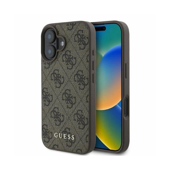 Guess 4G Classic iPhone 16 dėklas - rudos spalvos