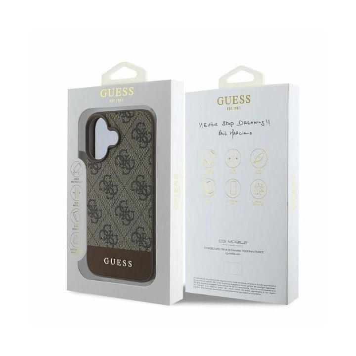 Guess 4G apatinis juostelinis iPhone 16 dėklas - rudas