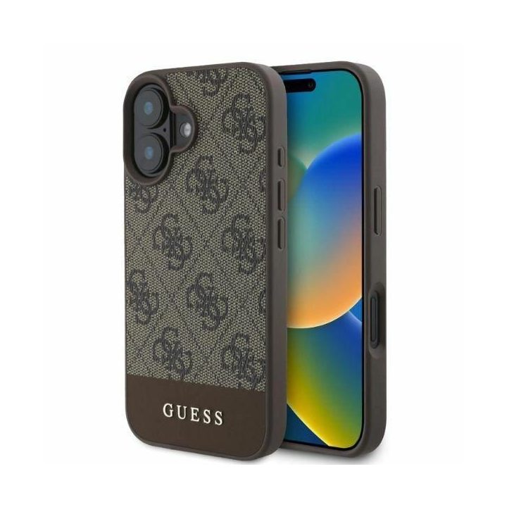 Guess 4G apatinis juostelinis iPhone 16 dėklas - rudas
