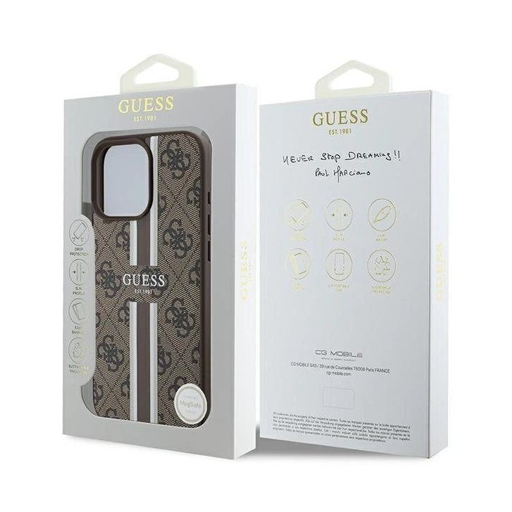 Guess 4G MagSafe dėklas iPhone 16 Pro Max - rudas