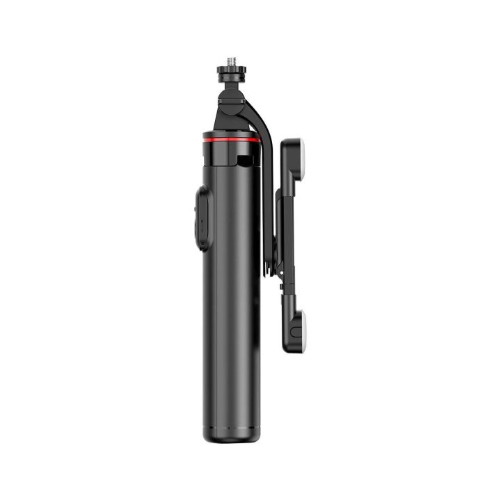 Selfie stick 1,3 m su dviguba lempa ir telefono laikikliu - juoda