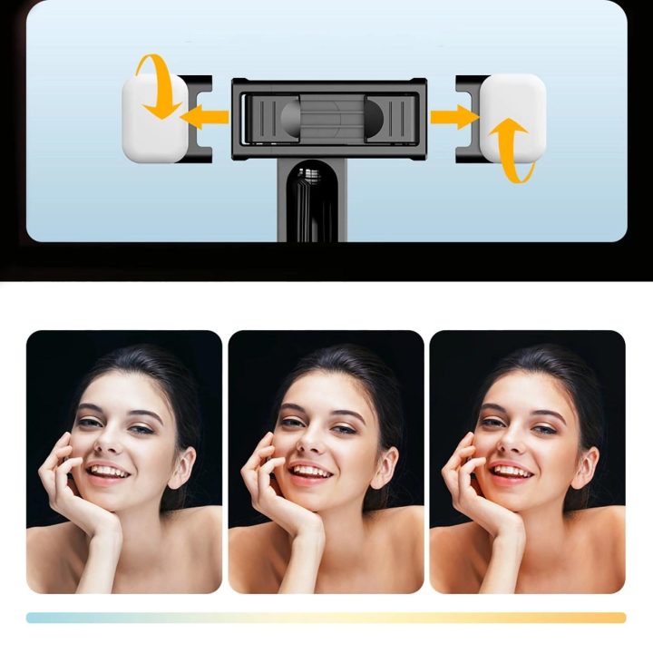Selfie stick 1,3 m su dviguba lempa ir telefono laikikliu - juoda