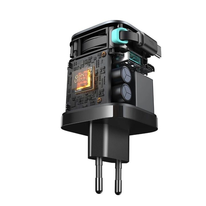 65 W USB C laidu – juodos spalvos