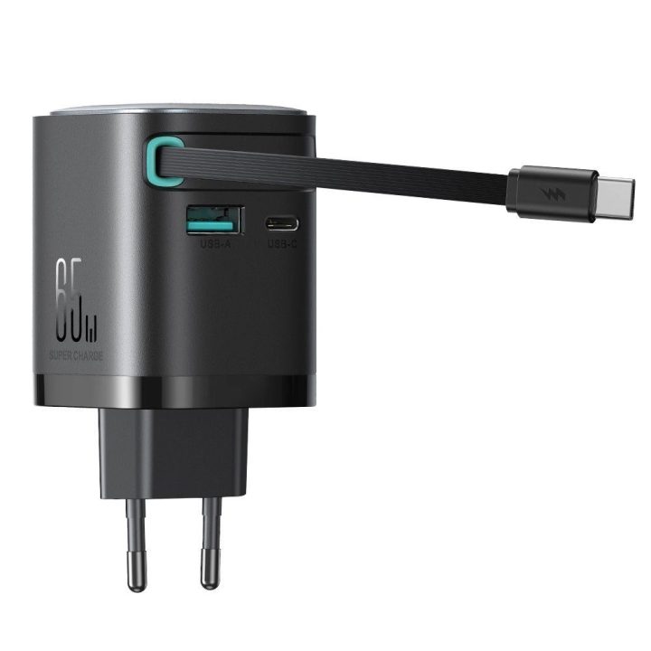 65 W USB C laidu – juodos spalvos