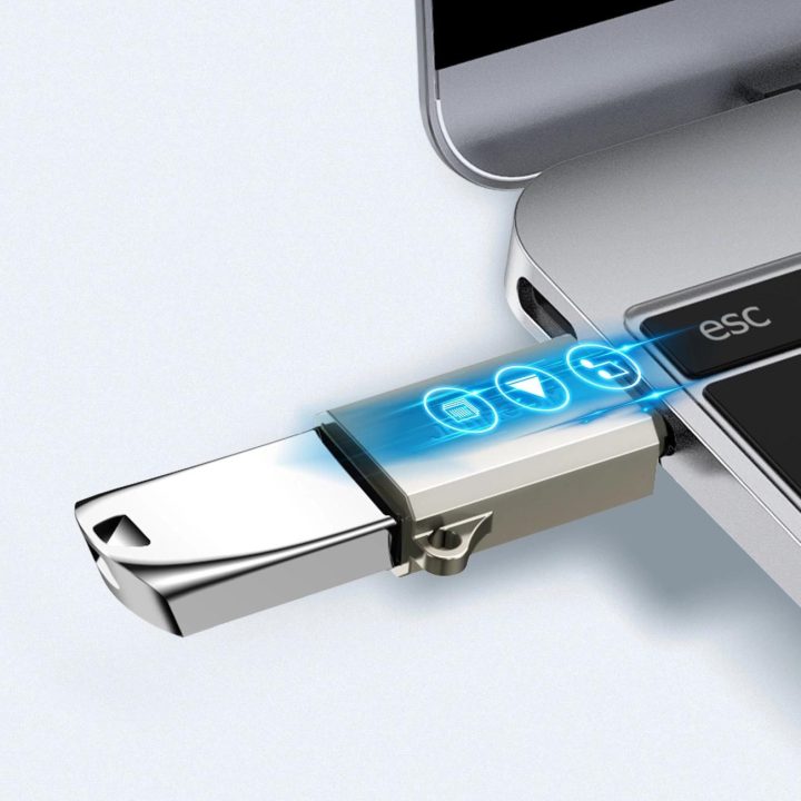 USB A (moteriškas) adapteris su kilpele virvelei - Sidabrinis