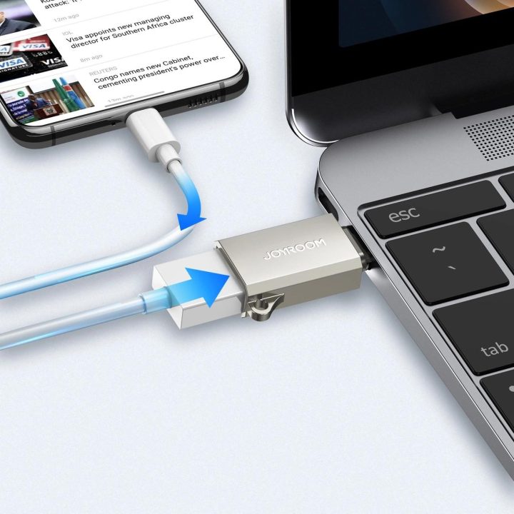 USB A (moteriškas) adapteris su kilpele virvelei - Sidabrinis