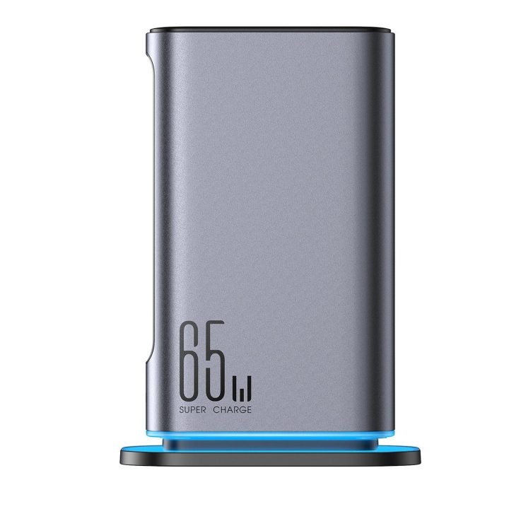 Daugiafunkcinis GaN įkroviklis 65 W ES 4x USB A – tamsiai pilkos spalvos