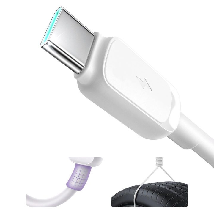 A14 USB C 3A Laidas 1,2m - Baltos spalvos