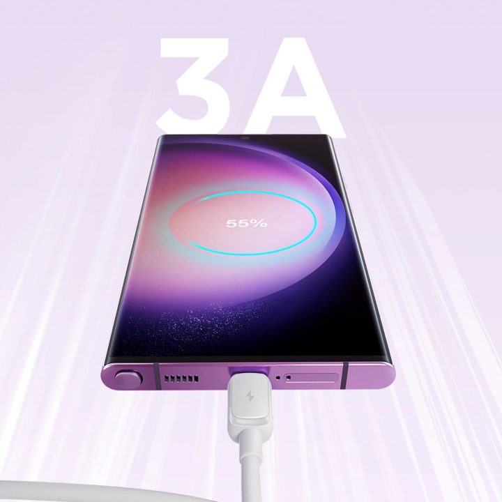 A14 USB C 3A Laidas 1,2m - Baltos spalvos