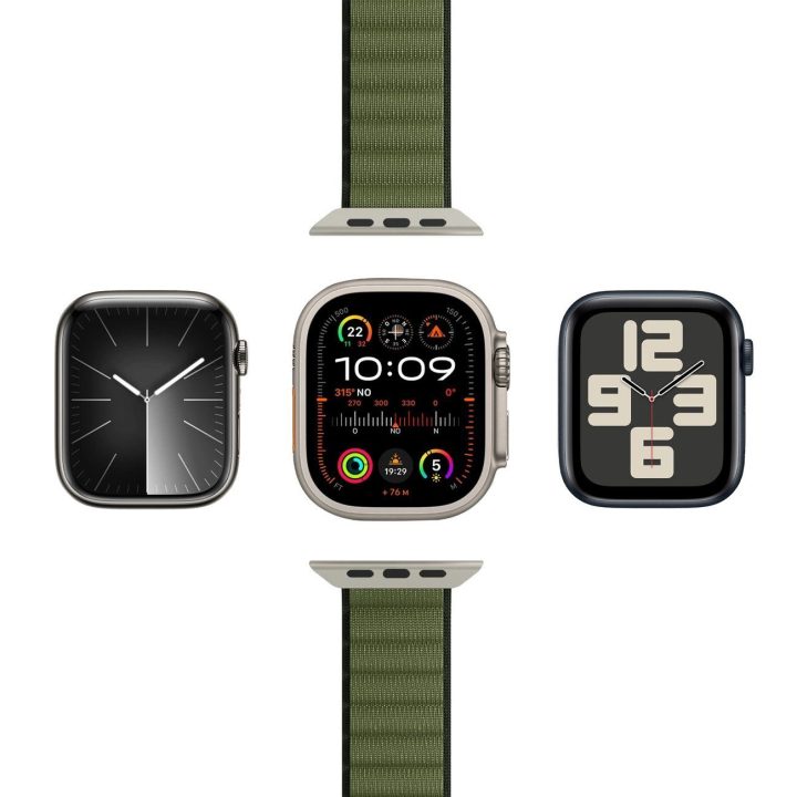 nailoninis dirželis Apple Watch 42 / 44 / 45 / 49 mm – tamsiai žalias