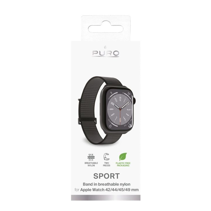 Apple Watch 42 / 44 / 45 / 49 mm skirtas Puro Sport nailono dirželis - juodos spalvos