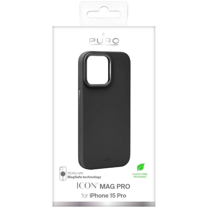 Puro Icon Mag Pro MagSafe silikoninis dėklas skirtas iPhone 15 Pro - juodas