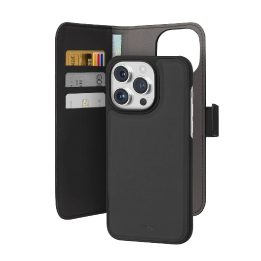 Puro Wallet nuimamas MagSafe 2in1 PU odos dėklas su atvartu ir pinigine skirtas iPhone 15 Pro - juodos spalvos