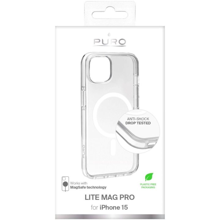 Puro Lite Mag Pro MagSafe silikoninis dėklas iPhone 15 telefonui - transparentinis