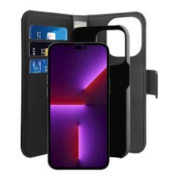 Puro Wallet“ nuimamas MagSafe 2in1“ PU odos dėklas su užlenkiama dalimi ir pinigine iPhone 14 Pro Max“ - juoda