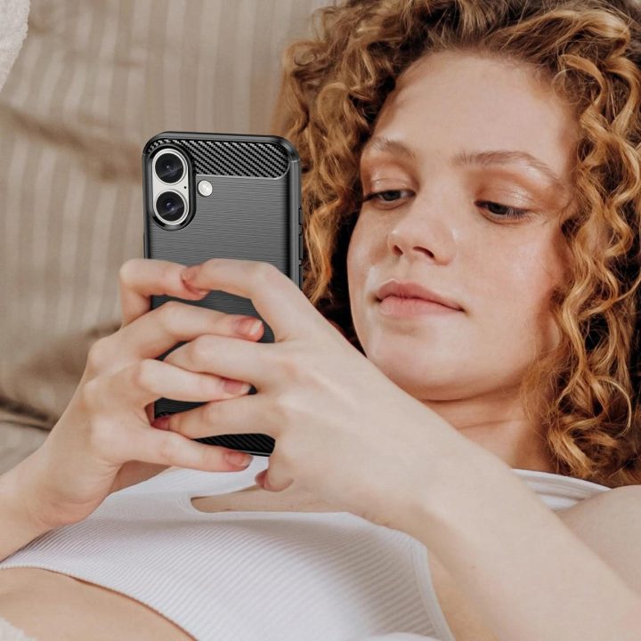 Carbon Case“ dėklas iPhone 16“ silikoninis dėklas – juodas