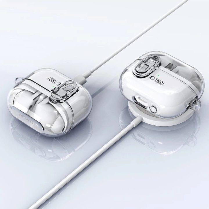 dėklas su karabinu Samsung Galaxy Buds 3“ / 3 Pro“ ausinėms – skaidrus
