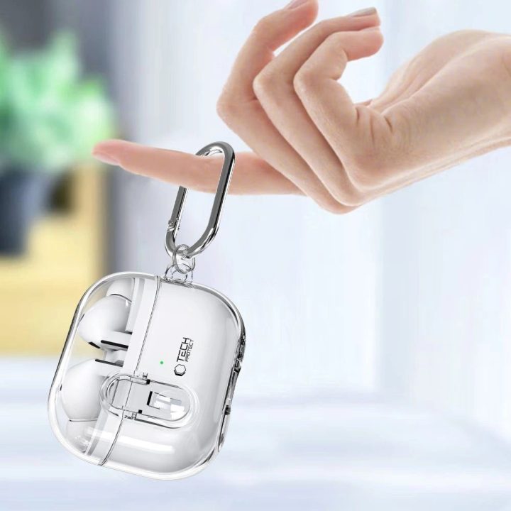 dėklas su karabinu Samsung Galaxy Buds 3“ / 3 Pro“ ausinėms – skaidrus