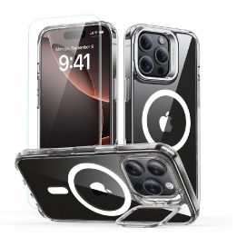Dėklo Rinkinys su Stovu + Grūdintas Stiklas iPhone 16 Pro - Skaidrus