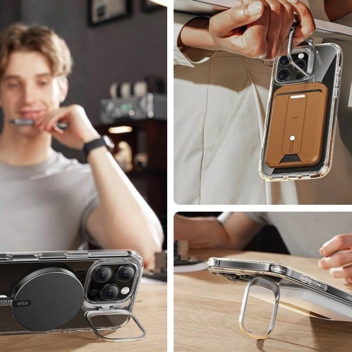 Dėklo Rinkinys su Stovu + Grūdintas Stiklas iPhone 16 Pro - Skaidrus