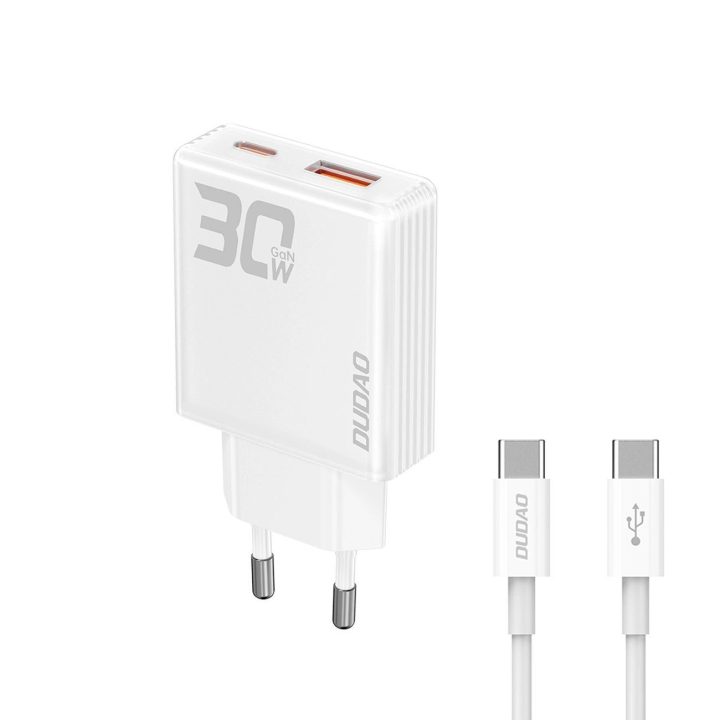 GaN“ įkroviklis A30EUT“ 30 W, su USB C kabeliu, baltas