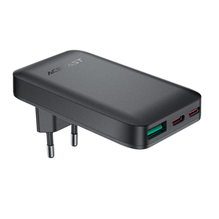 65 W GaN 2 USB A itin plonas įkroviklis, juodas