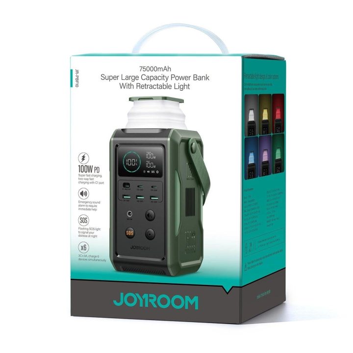 Powerbank“ “ JR A jungtimis, sulankstoma žibintuvėliu ir rankena – žalias