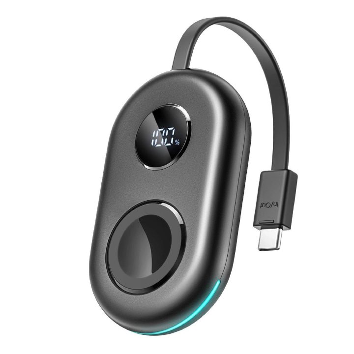 3W indukcinis įkroviklis su USB-C kabeliu skirtas Apple Watch - juodos spalvos