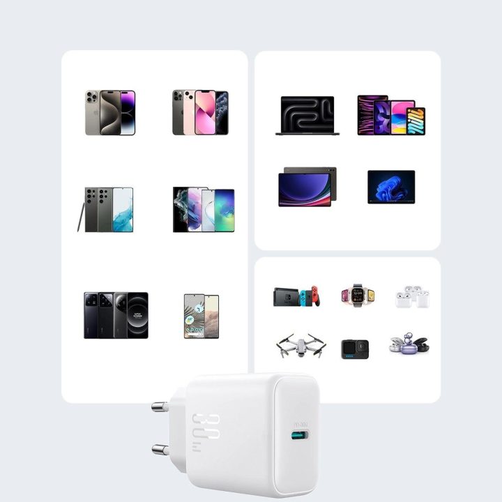 USB-C PD 30W QC SFC tinklo įkroviklis — baltas