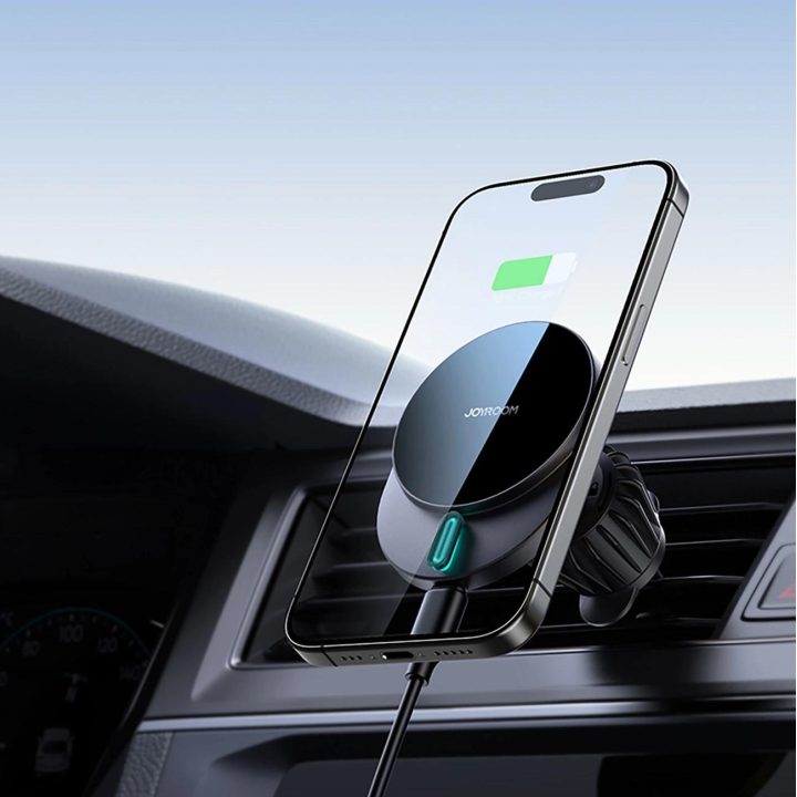magnetinis laikiklis su 15W indukciniu automobilinio oro ventiliacijos įkrovikliu - juodas
