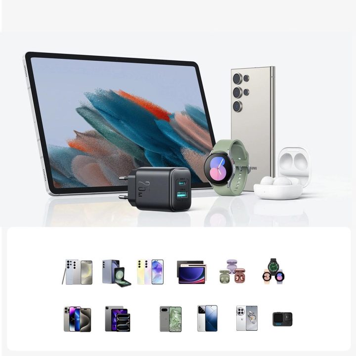 tinklo įkroviklis USB A 25W SFC / PPS / PD – juodas